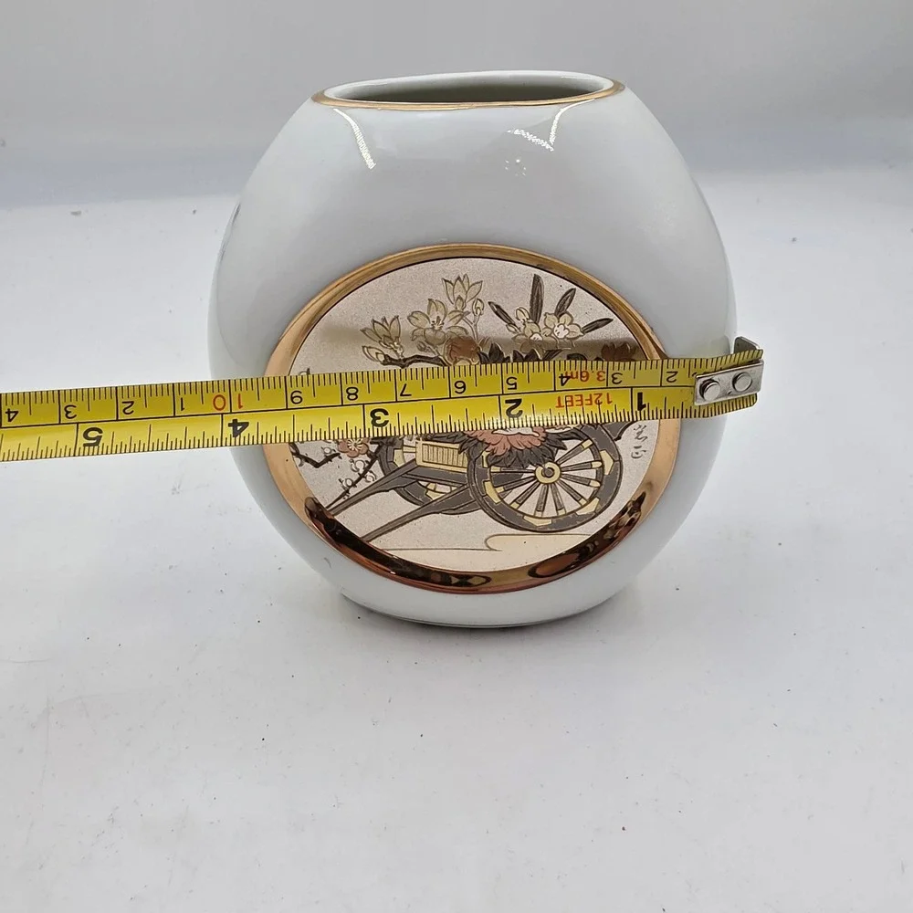 Art of Chokin Japanese Vase 24K Gold Silver Gilded Flower Cart Ceramic 5in N4